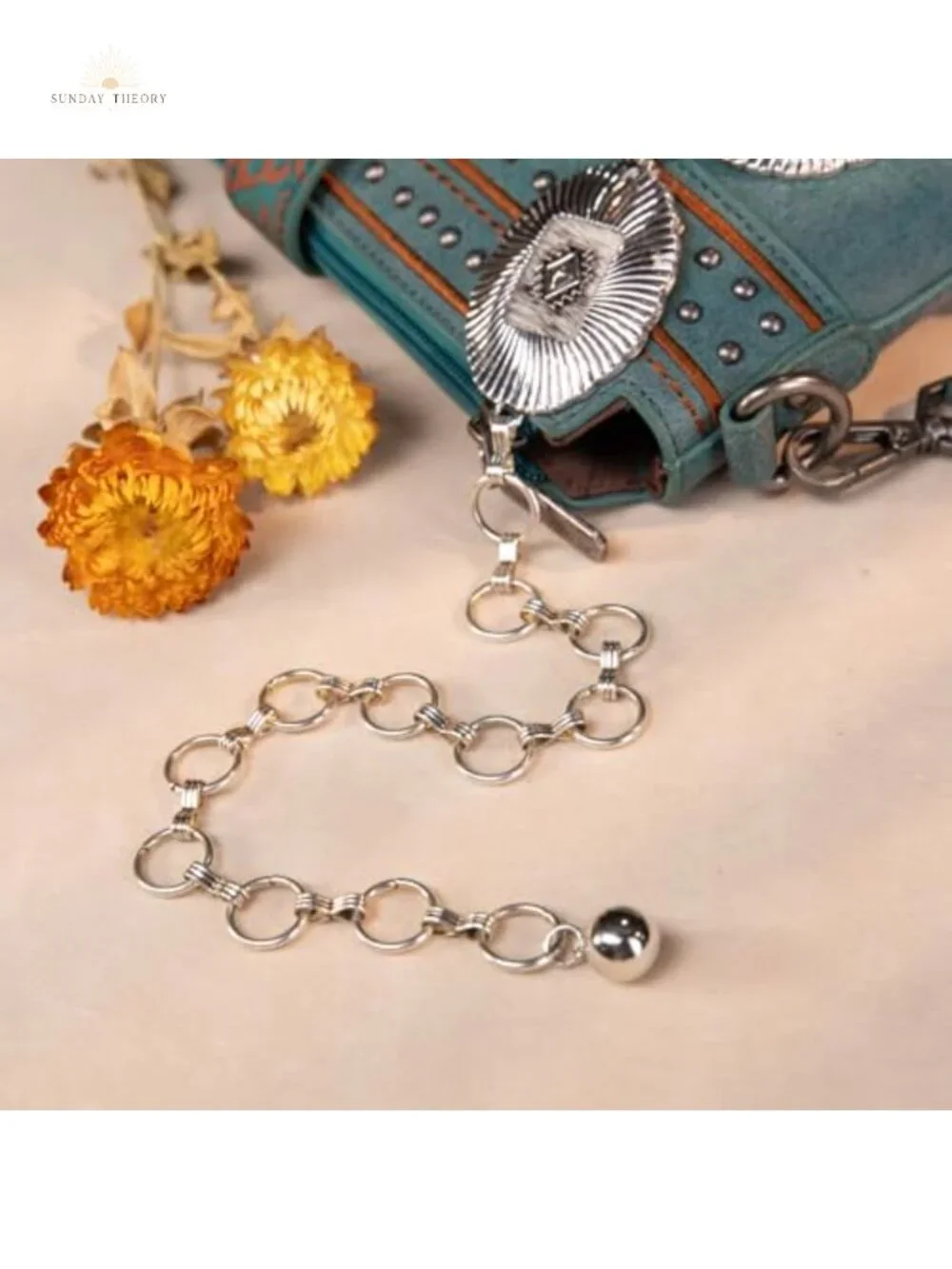 Western Concho Chain Belt Turquoise Cowgirl Metal Adjustable Boho Body Chain